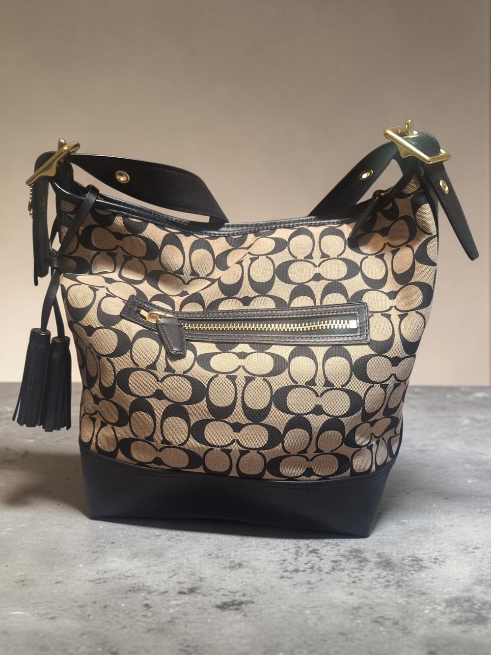 Coach Signature Logo Bag Black and Tan